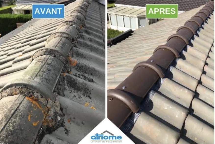 Démoussage toiture avant après